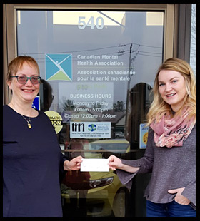 Michelle presents CMHA cheque